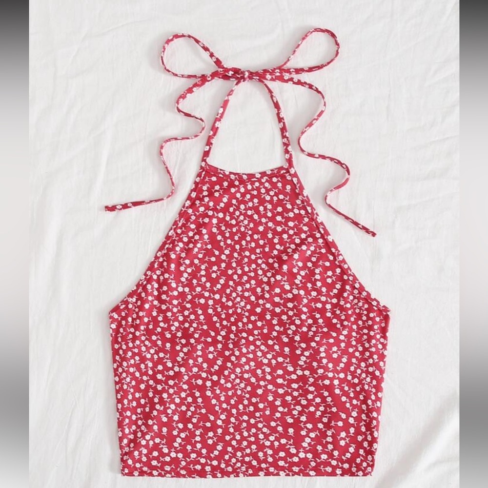 SHEIN Red Floral Halter Cami